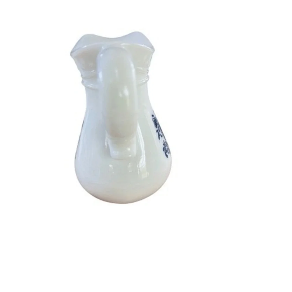 Avon Milk Glass Creamer Blue Floral Pitcher Small Vase Vintage 1970s